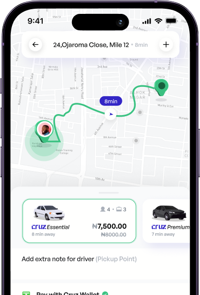 image of a mobile phone showing cruz booking platform