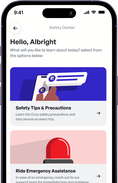 image of a mobile phone showing cruz booking platform