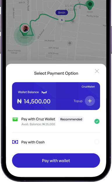 image of a mobile phone showing cruz booking platform