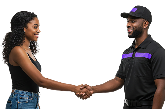 a photo of a lady and a guy shaking hands